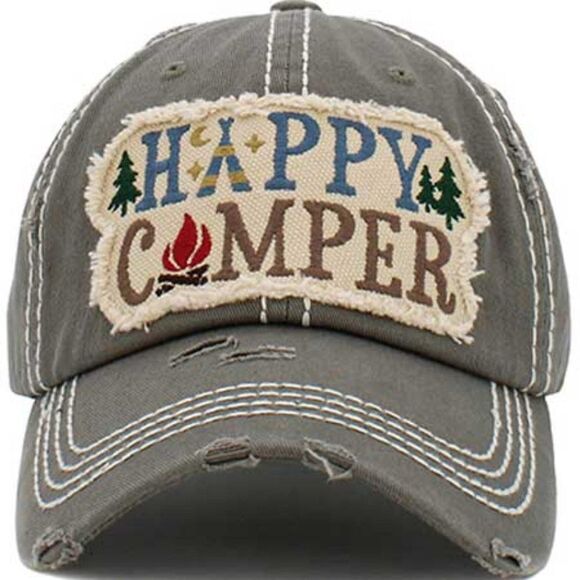 2/$30 Ladies Grey Happy Camper Baseball Hat - Picture 1 of 5